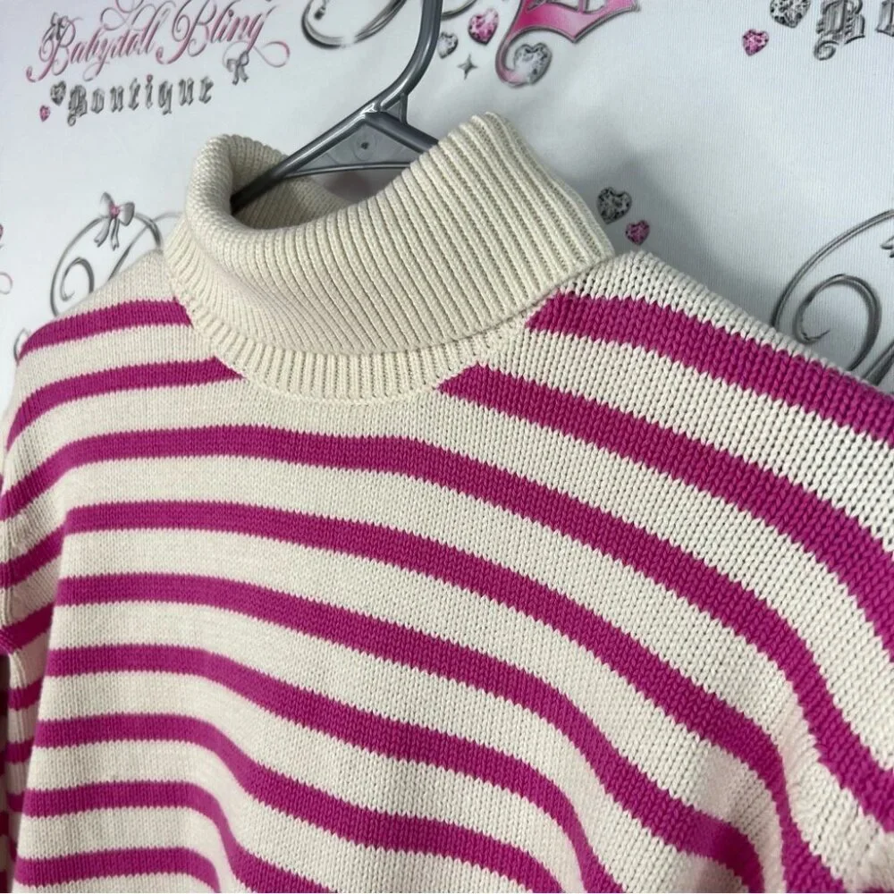 GAP Pink and Cream Striped Turtleneck Sweater knit stripes candy color pink